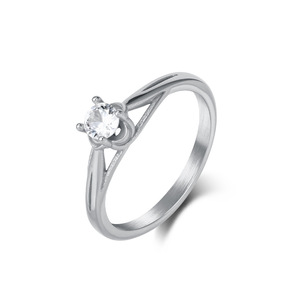 <b>Titanium</b> Steel <b>Ring</b> With Zircon Claw Setting Geometric Shape Engagement Unisex Jewelry Steel Gold Color - Product Image 1