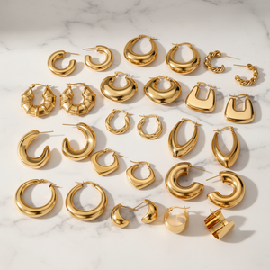 <span class=keywords><strong>Orecchini</strong></span> Grandi Traforati in Acciaio Inossidabile 316 Placcati <span class=keywords><strong>Oro</strong></span> 18K PVD, Gioielli Impermeabili Anallergici e Inossidabili - Product Image 1