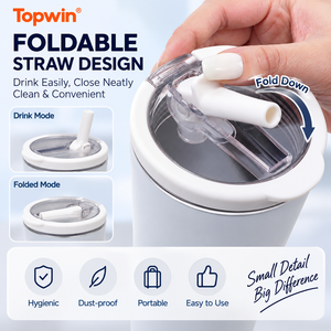 304 Stainless Steel Vacuum Insulated <b>Tumbler</b> <b>with</b> Ring Handle Foldable <b>Straw</b> Portable Travel Cup for Office Car Outdoor - Product Image 3