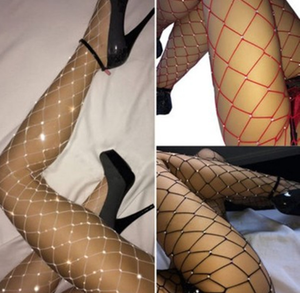 Collants en résille ajourés 2025 pour femme, taille haute, sexy, collants en résille brillants avec strass, nylon noir, <span class=keywords><strong>bas</strong></span> en résille - Product Image 4