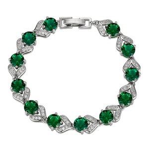 High Quality Eco-friendly Copper 6.5mm Green Cubic Zirconia Link Chain <b>Bracelet</b> Elegant Femme for Refined Daily Wear - Product Image 1