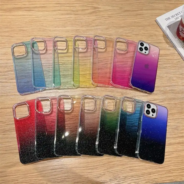 Luxury TPU Acrylic Electroplate Lens Frame Glitter Gradual Colors Transparent Phone Case For iPhone 14 13 12 11 Pro max