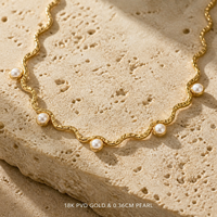 Collier tendance en acier inoxydable plaqué or 18 carats avec chaîne ondulée, perle d'eau douce et pendentif zircon, style minimaliste, pour superposition, cadeau unisexe