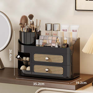 Organizzatore per Trucchi Rotante a 360° <span class=keywords><strong>in</strong></span> Plastica, Contenitore per Cosmetici da Bancone, Vassoio Indipendente con 2 Cassetti - Product Image 4