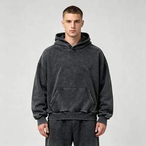 men's hoodies Heavyweight French Terry Cropped Hoodie Custom Printed Zip up Hoodie 100% Cotton Distressed Hoodie for Men - Product Image 2