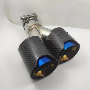 Выхлопная труба Y-типа, автомобильный глушитель из нержавеющей стали, с двойным горелым голубым углеродным волокном, черный, с двойными наконечниками