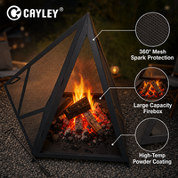 Brasero d'extérieur portable en fer pyramidal avec grille anti-étincelles à 360°, chauffage au bois pour patio, jardin et camping