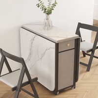 Ensemble de table à manger pliante effet pierre frittée avec 6 chaises pliantes à roulettes et tiroir de rangement, mobilier de salle à manger