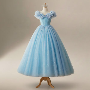 white christmas dresses Little Girl Dress Girl Pageant Formal Flower Girl Dress Bead Puffy Princess Dress, Blue / 7-8 Years (140cm) main image 1