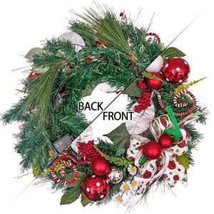 Battery Operated 20 LED Lights Pre-Lit 24 Inch Delightful Elf <b>Christmas</b> Wreath <b>for</b> Front <b>Door</b> With Ball Ornaments Guirnalda - Product Image 5