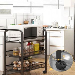 Étagères métalliques modernes à double niveau pour cuisine, avec support pour four à micro-ondes et rangement pour épices - Product Image 4