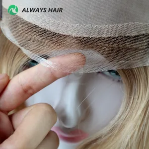 Alwayshair 14.5 इंच मानव बाल विग 1/2 "फीता सामने चीनी छल्ली रेमी बाल आधा हाथ बंधे विग प्राकृतिक सीधे विग Tsingtao