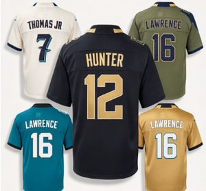 Maillot de football des Jaguars de Jacksonville Thomas JR # 7 Hunter # 12 Lawrence # 16 maillots de sport cousus pour hommes, uniforme de match des Jaguars - Product Image 1