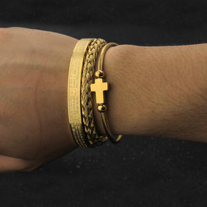 Conjunto de 3 Pulseras Trenzadas con Versículo Bíblico Español Vintage para Hombre, Alfabeto Romano, Acero Inoxidable, Brazaletes Ajustables Abiertos - Product Image 1