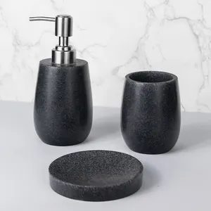 Distributeur de savon à effet grès gris 3 pièces, ensembles de résine de salle de bain en polyrésine pour la décoration de la maison