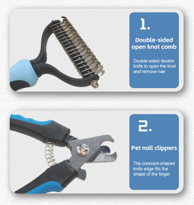 Juego de herramientas de aseo para mascotas, 8 Uds., cepillo de baño para mascotas, peine para quitar el pelo, peine para pulgas, cortaúñas y cepillo para perros en una bolsa - Product Image 3