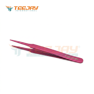 Pince à épiler professionnelle TEEJAY à long manche pour extensions de cils, haute précision, outil d'isolation droite pour cils, en acier inoxydable - Product Image 1