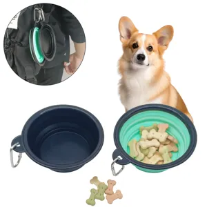 Dog silicone bowl collapsible feeding bowl dog drinking water bottle with silicone bowl