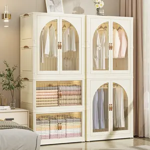 현대 실내 플라스틱 옷장 간단한 접이식 프레임 디자인 침실 가구용 방습 조립 보관함