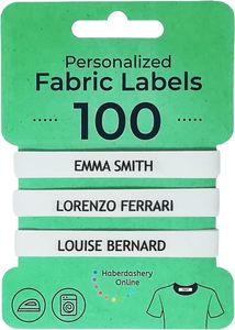 100 étiquettes nominatives thermocollantes pour vêtements, étiquettes en <span class=keywords><strong>tissu</strong></span> personnalisables, sûres pour les uniformes scolaires des enfants et les vêtements de bébé - Product Image 4