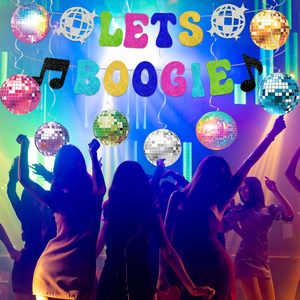 Decoraciones para Fiestas Temáticas de Discoteca de los 80s <span class=keywords><strong>y</strong></span> 90s, Pancarta Let's Boogie, Bola de Discoteca, Espirales Colgantes, Fondo para Decoración de Despedidas de Soltera - Product Image 3