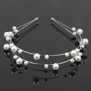 Double Layer Hairbands <b>Wedding</b> Hair <b>Accessories</b> Pearl Rhinestone Headbands Bridal Headpieces - Product Image 4