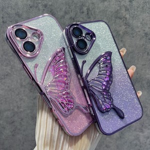 Tạo Ra Bướm Gradient Vỏ Điện Thoại Bìa Glitter Mạ Trường Hợp Đối Với iPhone 16 15 14 13 12 11 Pro Max Mềm TPU Ống Kính Bảo Vệ - Product Image 2