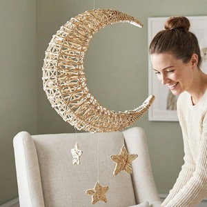 Wicker Moon And Star Wall <b>Hanging</b> Off <b>White</b> For Baby Room Decor New Baby Gift - Product Image 3
