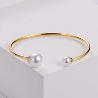 Bracelet jonc ouvert en acier inoxydable 316L plaqué or 18 carats avec perle, bijoux de mode personnalisés pour femmes