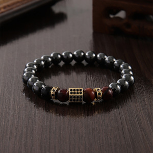 Vintage Black Gallstone <b>Copper</b> <b>Bracelet</b> With Zircon Beads Geometric Design For Men And Women Jewelry Yiwu Origin D0158 - Product Image 4