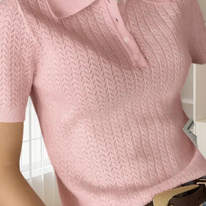 <span class=keywords><strong>Camiseta</strong></span> de Verano de Estilo Europeo y Americano para Mujer, Informal, de Punto Calado, de Manga Corta - Product Image 6