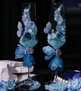 <span class=keywords><strong>Verre</strong></span> <span class=keywords><strong>à</strong></span> <span class=keywords><strong>vin</strong></span> classique transparent réutilisable léger 180 ml sans plomb bleu effet diamant broyé pour mariage, bricolage, fait main, cadeau de fiançailles - Product Image 3