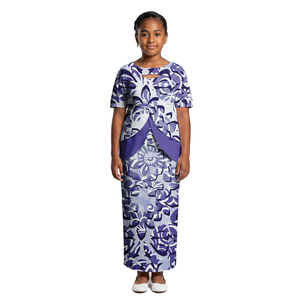 Vestido Puletasi Samoano para Niña, Diseño Tribal Tapa, con Cuello Recortado, Ropa Infantil para Fiesta, Iglesia, Estilo Polinesio - Product Image 6