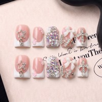 Uñas postizas francesas de moda ODM, diseño de pico de pato, curvatura 3D, hechas a mano, acrílicas PMMA, de cobertura completa, estilo ligero y lujoso, 10 piezas.