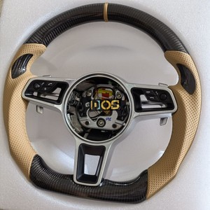 Volante Deportivo de Fibra de Carbono DOS con Cuero Beige para <span class=keywords><strong>Porsche</strong></span> Panamera, Macan, Cayenne, Taycan, 718 Cayman GT4 RS, 911 <span class=keywords><strong>Carrera</strong></span>, Targa 911 - Product Image 1