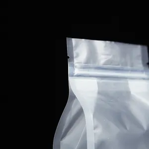 Kantong plastik ritsleting bening sol datar, dapat ditutup ulang, kantong berdiri untuk paket makanan, tas kemasan plastik tahan bau dengan pegangan