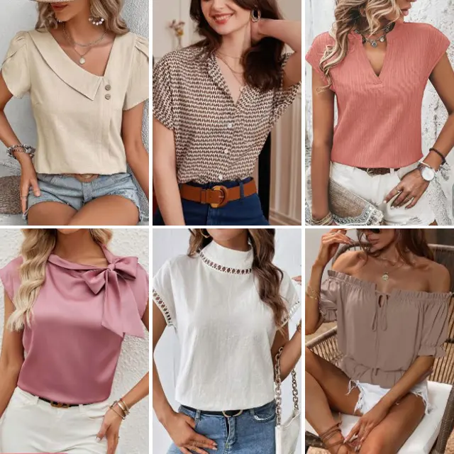 Brand new women's casual loose top V-neck button fashionable chiffon sexy top inventory mixed style