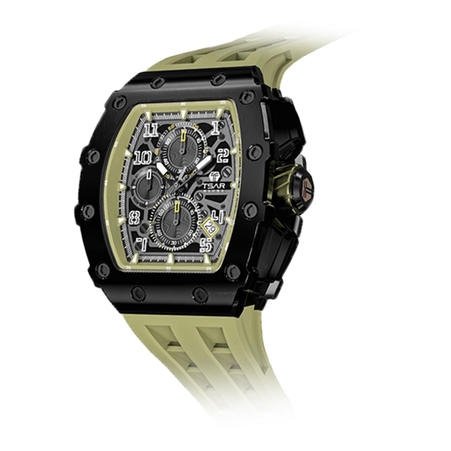 Wholesale Men's Skeleton Crystal Watches with 50 M Waterproof Japan Movement Business Style Rubber Strap and Silicone Band