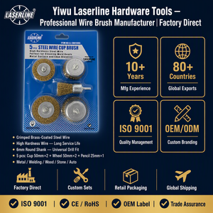 <span class=keywords><strong>LASERLINE</strong></span> Lot de 5 brosses métalliques en laiton serties, tige de 6 mm, roue en coupelle de 50/65 mm, brosse crayon de 25 mm, pour décapage de rouille et nettoyage de soudures - Product Image 3