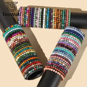 TeoWaki Gelang Elastis Manik-manik Batu Alam Bulat Halus Pilihan Warna Beragam Perhiasan Fashion Harian Hadiah Ulang Tahun Liburan 19cm - Product Image 2