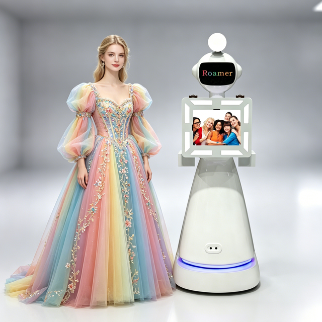 iPad Robotic Photo Booth with Head LED Scrolling Display, High Quality Auto Rotating Photobooth Machine for Events & Kiosk
