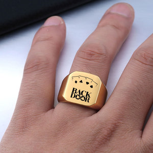 Anillo de Acero de Titanio con Diseño de Cartas de la Suerte Cuadradas de 18 mm, Joyería de Moda, Regalo - Product Image 2