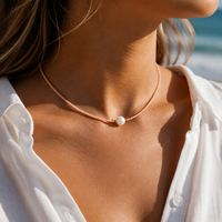 Collier en acier inoxydable avec perles de zircone en verre taillées, perles rondes naturelles et perles colorées simples – Meilleure vente