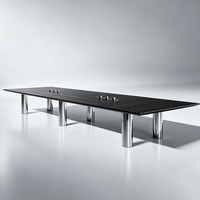 Table de conférence moderne en bois massif de qualité supérieure pour 8/12 personnes, idéale pour salle de réunion, bureau à domicile, avec gestion des câbles et alimentation intégrée