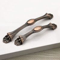 Poignées de tiroir en alliage de zinc bronze rouge de style antique chinois, en forme d'arc, pour armoire et meuble, boutons de meubles vintage