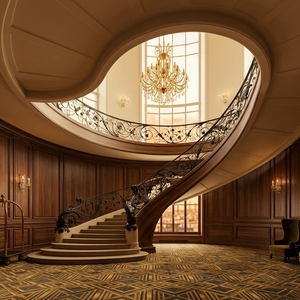 Escalier en marbre naturel Tanlong, escalier courbé intérieur, garde-corps en <span class=keywords><strong>fer</strong></span> <span class=keywords><strong>forgé</strong></span> - Product Image 4