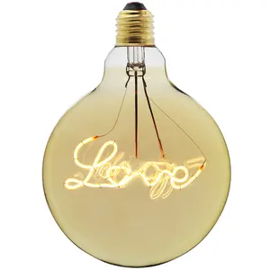 2022 new Soft Spiral LED Filament Bulb G125 Vintage love Heart letter text Filament Decoration bulb light