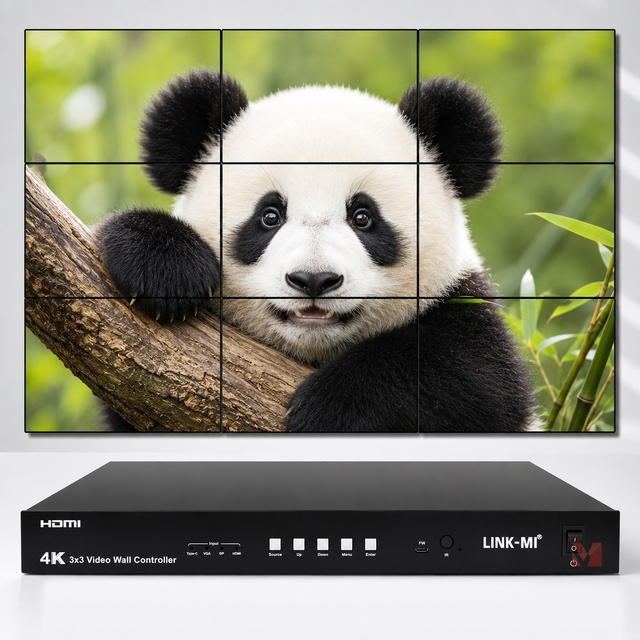 3x3 Video Wall Controller Support USB TYPE-C /VGA /DP /HDMI Input & Third-party Platform Control Via RS232 Port or Lan