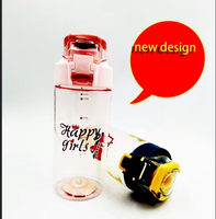 Bouteille d'eau en plastique portable sans BPA avec couvercle rabattable anti-fuite et paille pour enfants