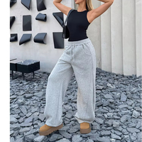 Pantalon de survêtement athlétique décontracté pour femme, coupe ample, jambe large, 400G, anti-plis, anti-boulochage, longueur intégrale, taille haute, avec cordon de serrage, hiver
